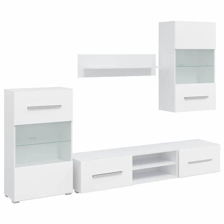 skabssæt med tv-skab og LED-lys 5 dele hvid