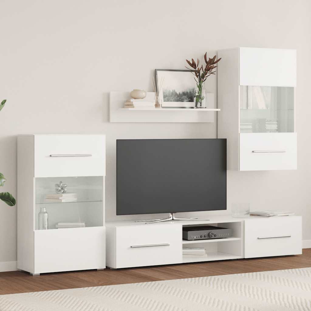 skabssæt med tv-skab og LED-lys 5 dele hvid