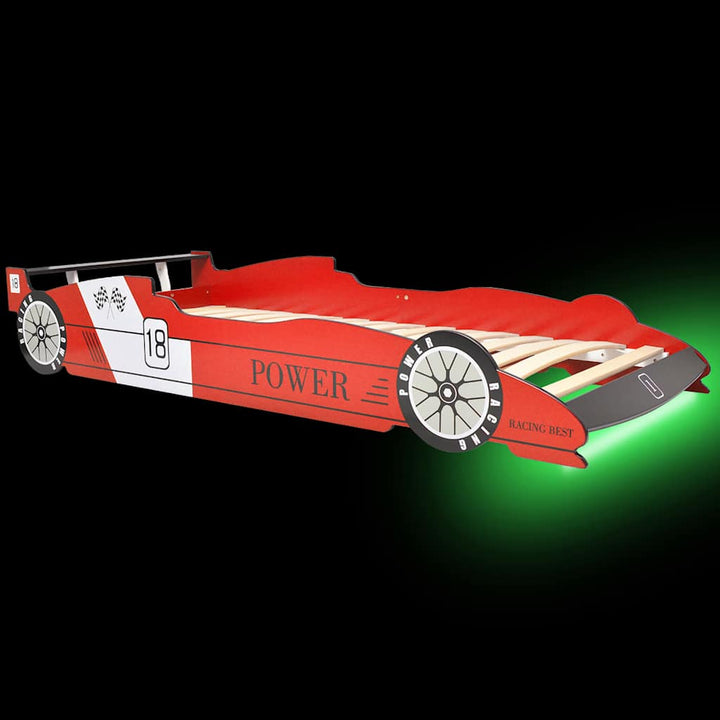 LED racerbilseng til børn 90 x 200 cm rød