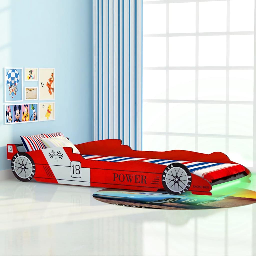 LED racerbilseng til børn 90 x 200 cm rød