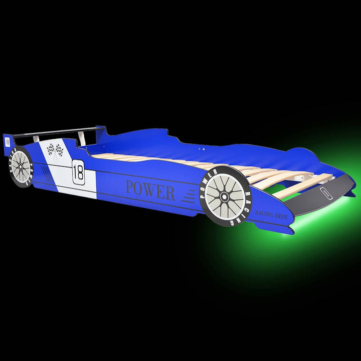 LED racerbilseng til børn 90 x 200 cm blå