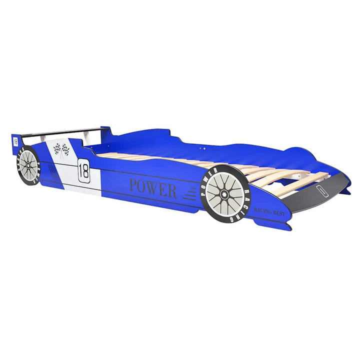 LED racerbilseng til børn 90 x 200 cm blå