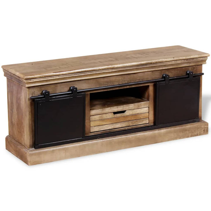 tv-bord med 2 skydedøre i massivt mangotræ 110 x 30 x 45 cm