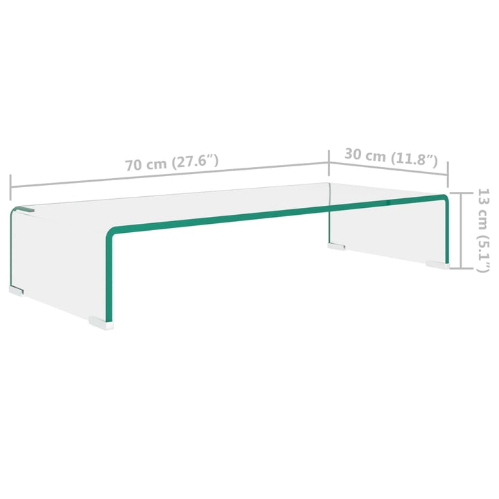 TV-stander/monitorstand klart glas 70x30x13 cm