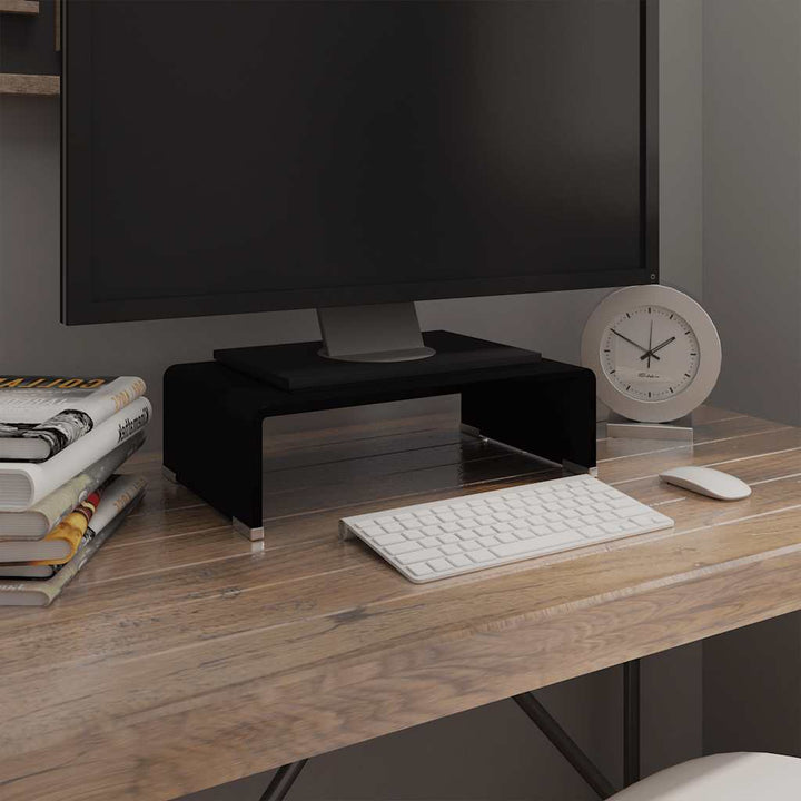 TV-stander/monitorstand sort glas 40x25x11 cm