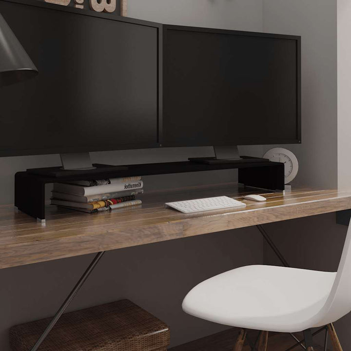 TV-stander/monitorstand sort glas 110x30x13 cm