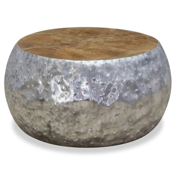 sofabord aluminium teaktræ 60 x 60 x 30 cm