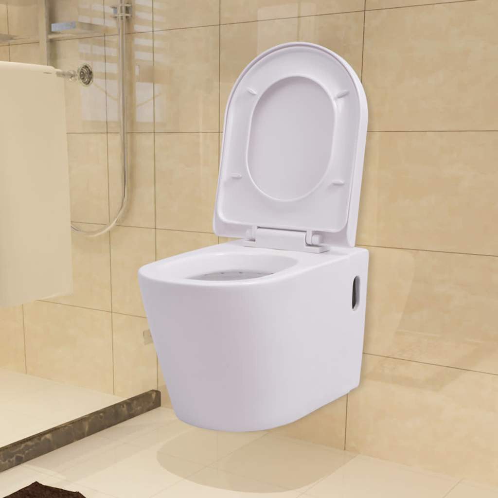 væghængt toilet med skjult cisterne keramik hvid