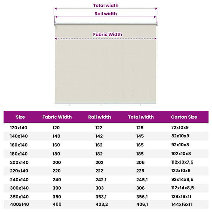 udendørs rullegardin 145 (B) x 140 (H) cm cremefarvet