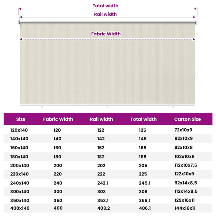udendørs rullegardin 305 (B) x 140 (H) cm cremefarvet