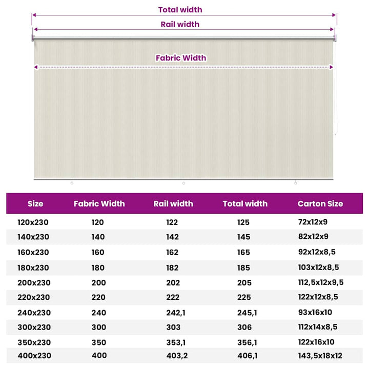 udendørs rullegardin 405 (B) x 230 (H) cm cremefarvet