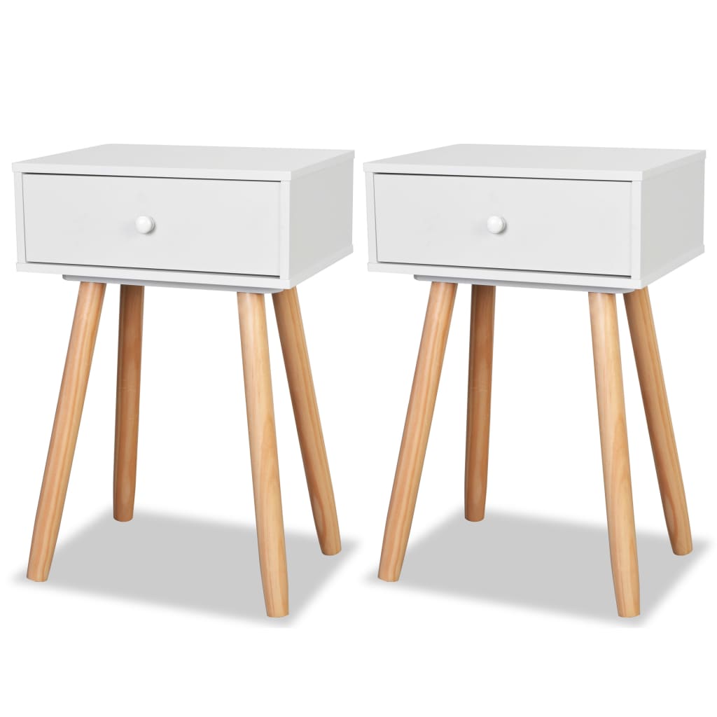 sengebord 2 stk. massivt fyretræ 40 x 30 x 61 cm hvid