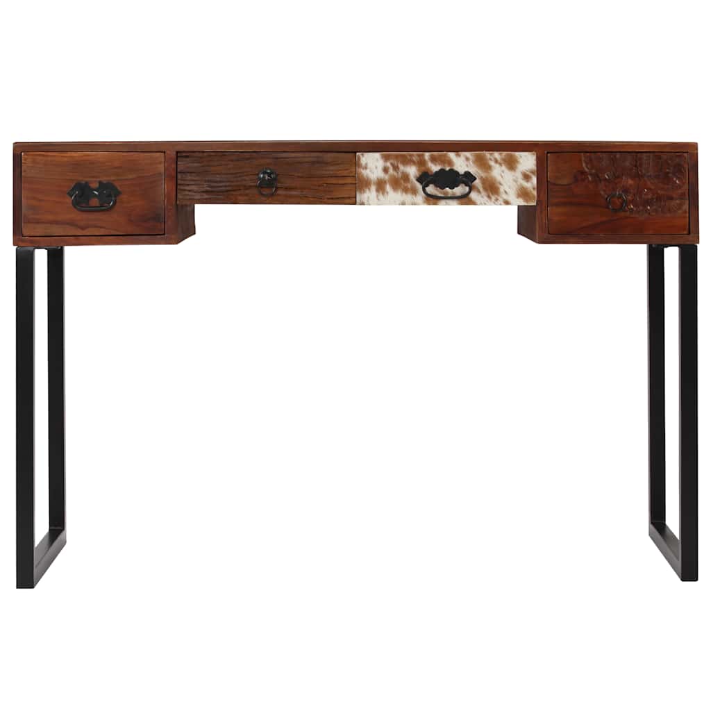 skrivebord massivt akacietræ og ægte læder 117 x 50 x 76 cm