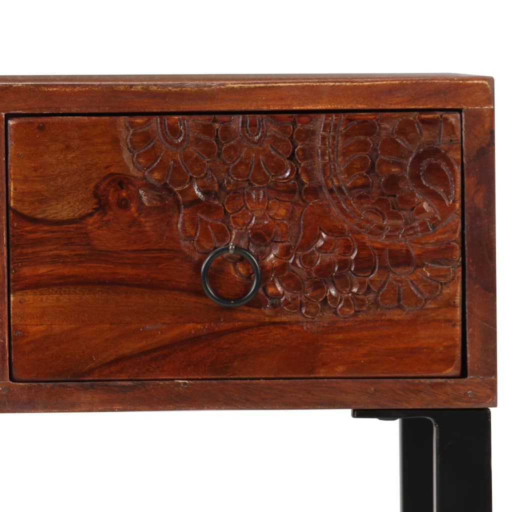 skrivebord massivt akacietræ og ægte læder 117 x 50 x 76 cm