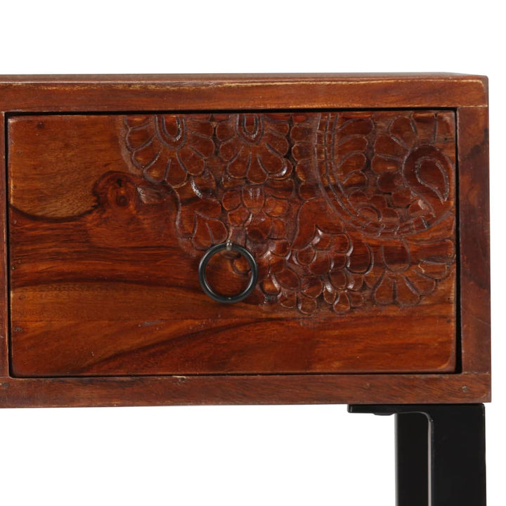 skrivebord massivt akacietræ og ægte læder 117 x 50 x 76 cm