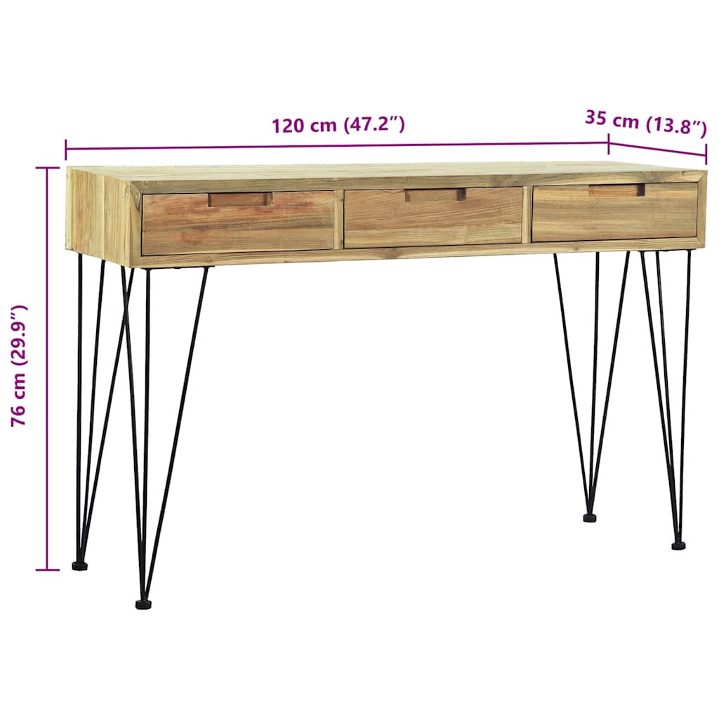 konsolbord 120 x 35 x 76 cm massivt teaktræ