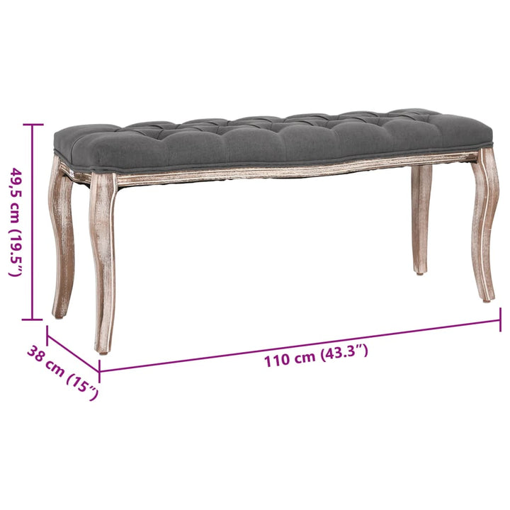bænk 110x38x48 cm lærred massivt træ mørkegrå