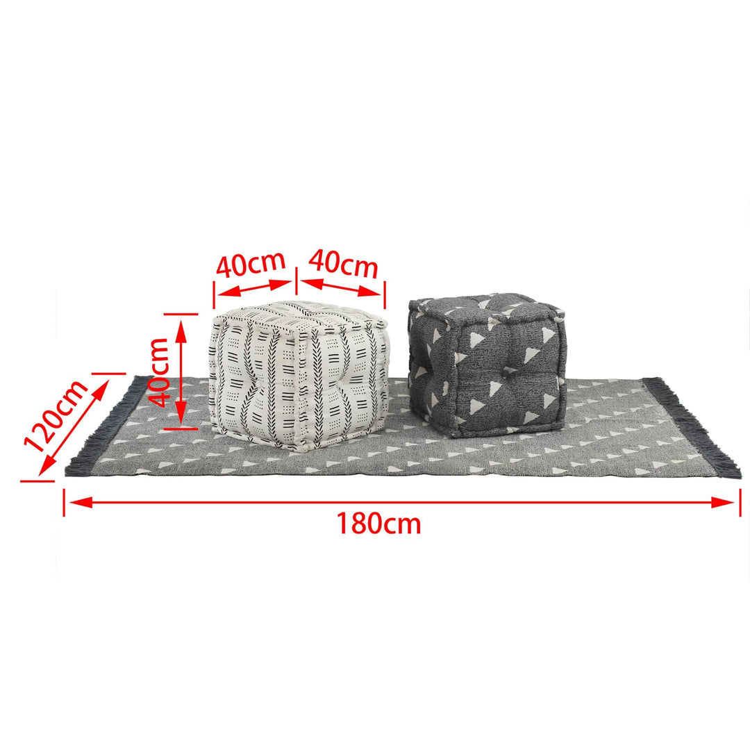 Pouffer Geometrisk Grå og Hvid 40 x 40 x 40 cm Stof