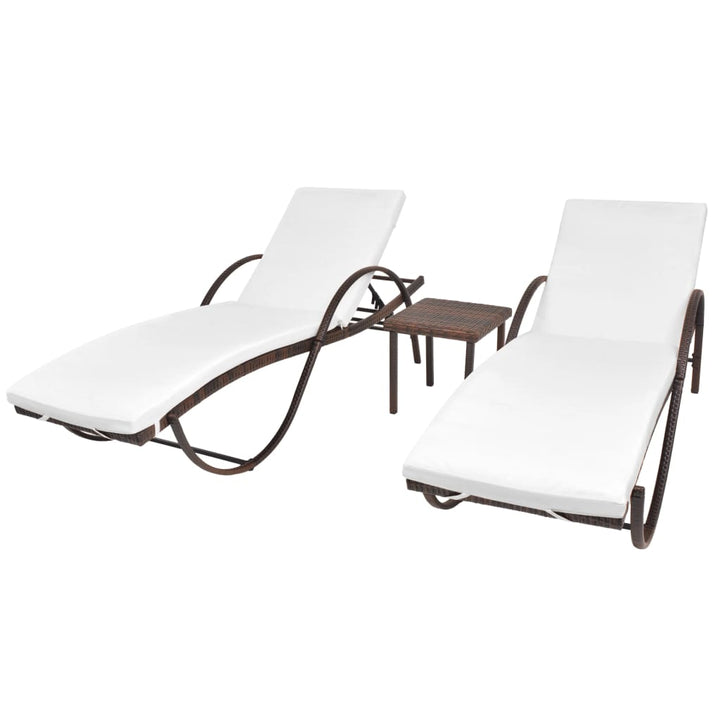 liggestole 2 stk. med bord polyrattan brun