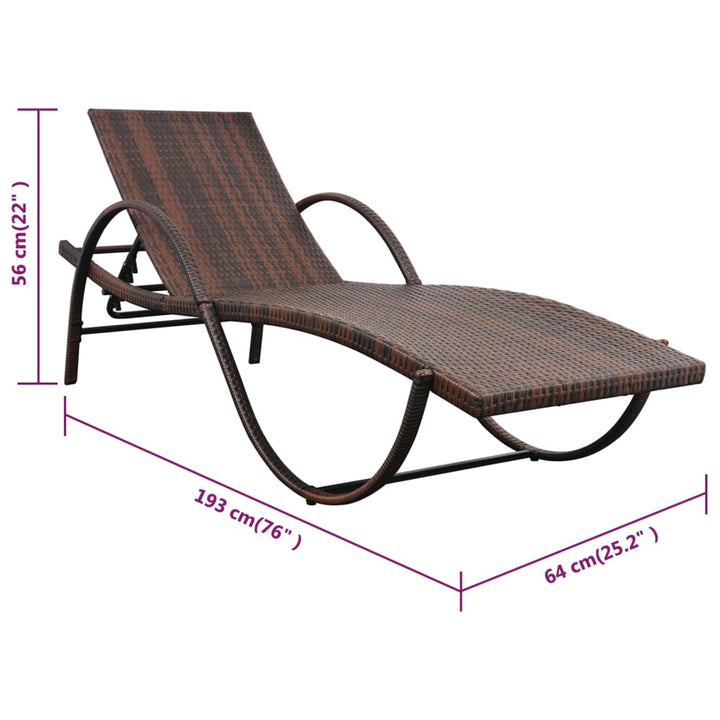 liggestole 2 stk. med bord polyrattan brun