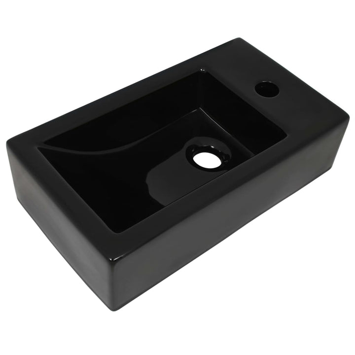 håndvask med vandhanehul rektangulær keramik sort 46 x 25,5 x 12 cm