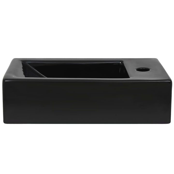 håndvask med vandhanehul rektangulær keramik sort 46 x 25,5 x 12 cm
