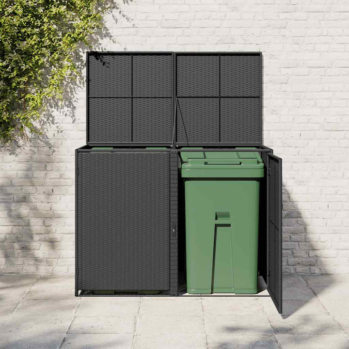 dobbelt skraldespandsskjuler polyrattan sort 148 x 80 x 111 cm