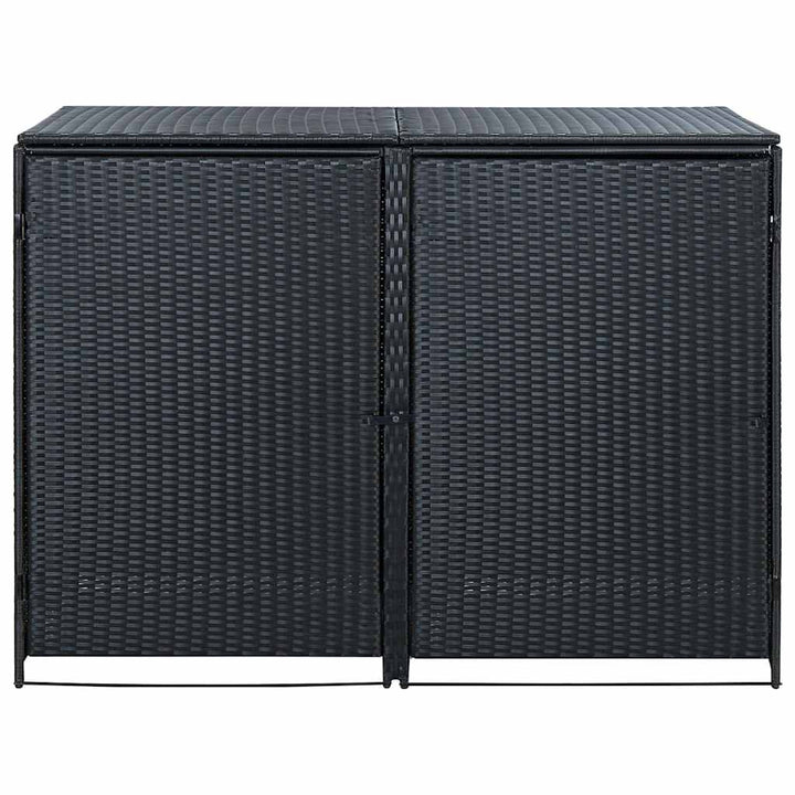 dobbelt skraldespandsskjuler polyrattan sort 148 x 80 x 111 cm