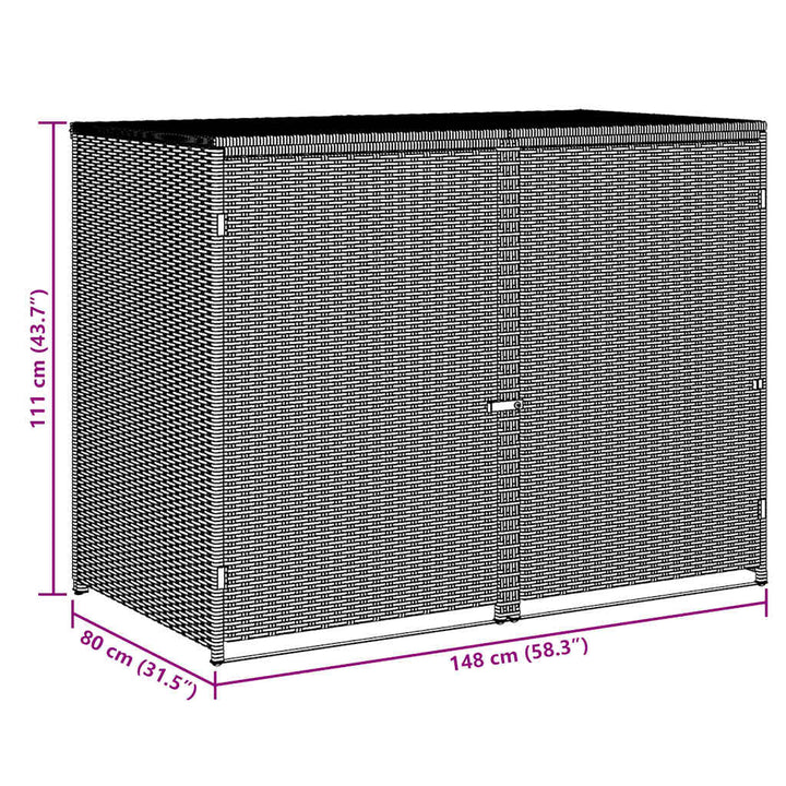 dobbelt skraldespandsskjuler polyrattan sort 148 x 80 x 111 cm