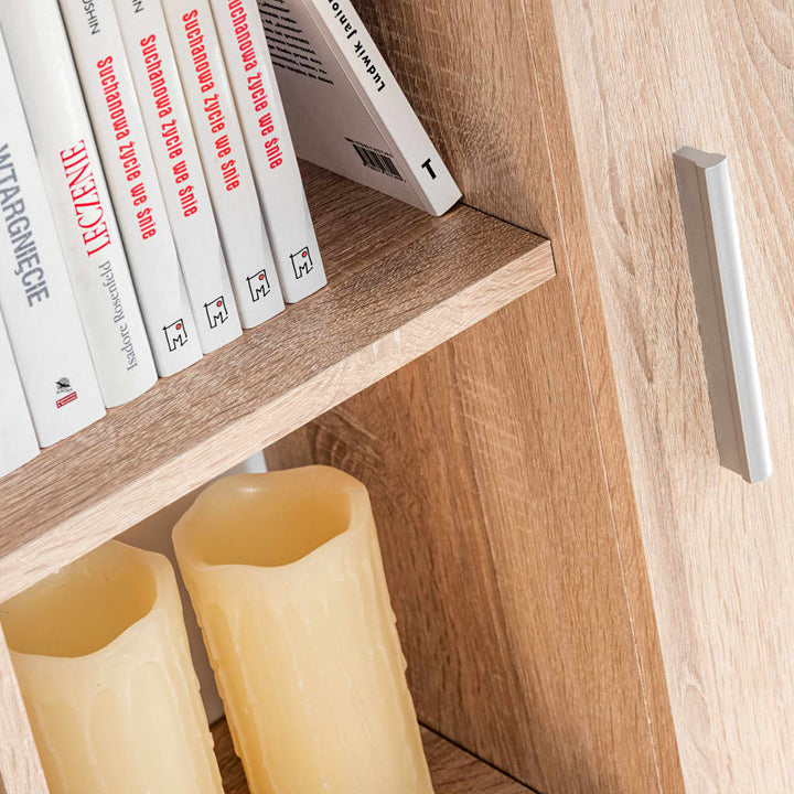 skabssæt med tv-skab og LED-lys sonoma-eg