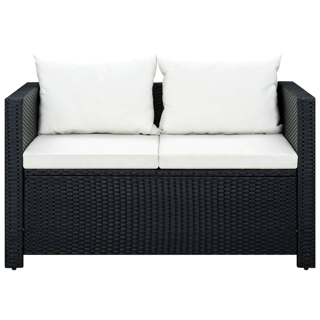 haveloungesæt 3 dele med hynder polyrattan sort