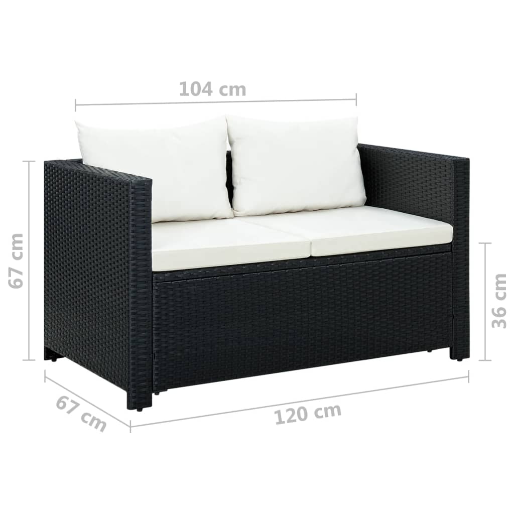haveloungesæt 3 dele med hynder polyrattan sort