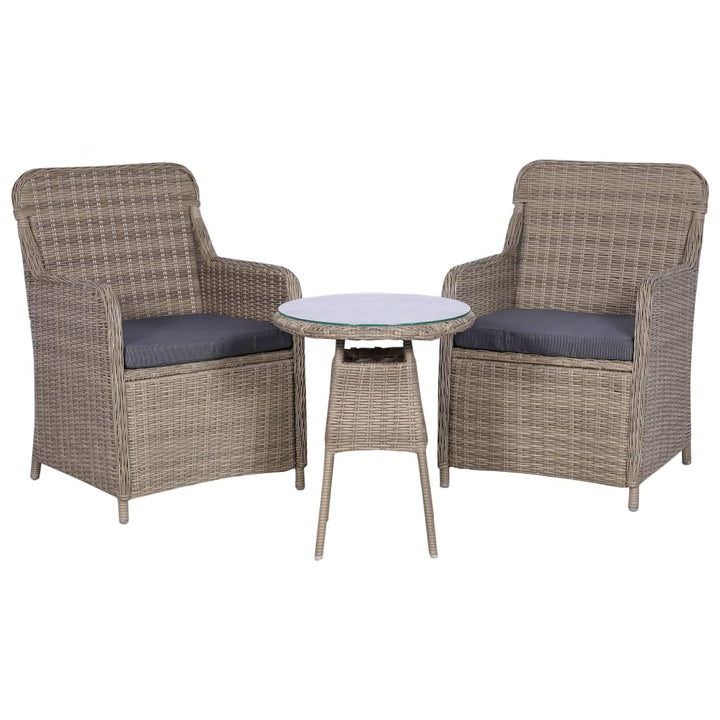 bistrosæt 3 dele med hynder polyrattan brun