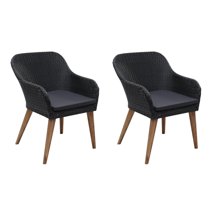 havestole med hynder 2 stk. polyrattan sort