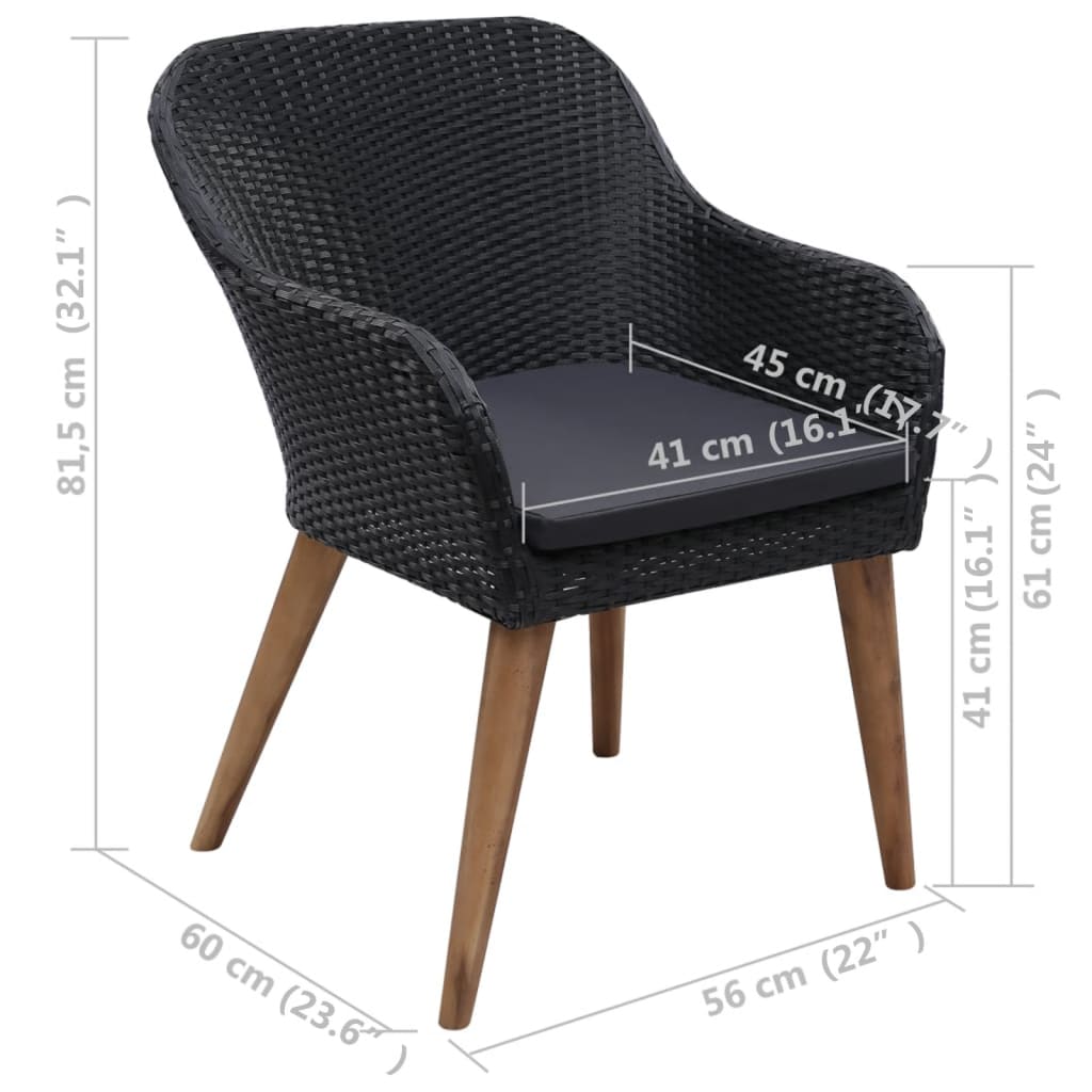 havestole med hynder 2 stk. polyrattan sort