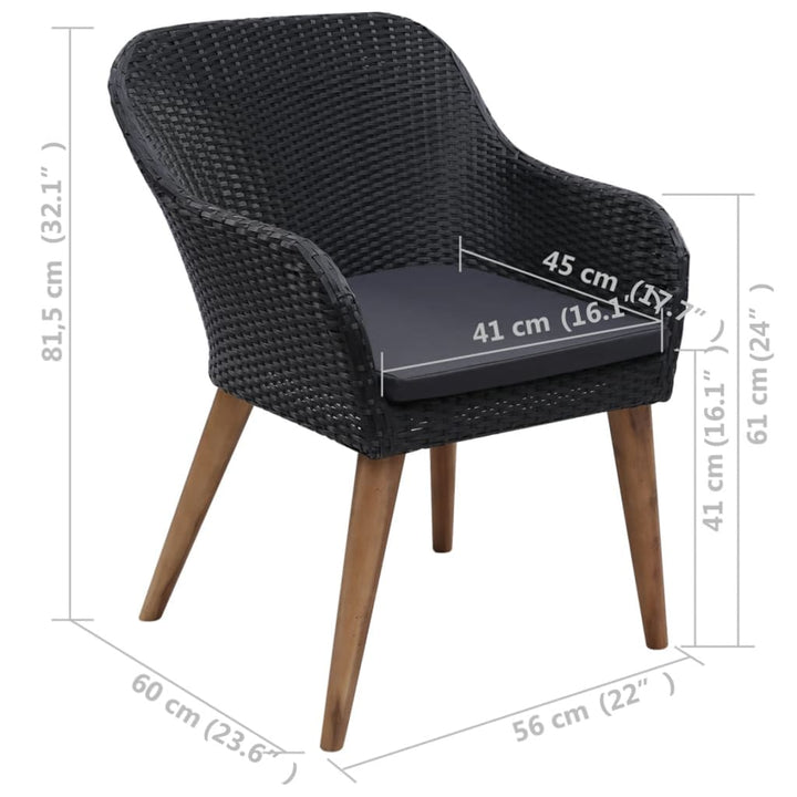 havestole med hynder 2 stk. polyrattan sort