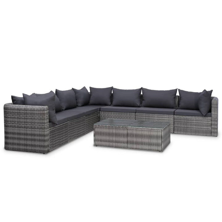 haveloungesæt 8 dele med hynder polyrattan grå