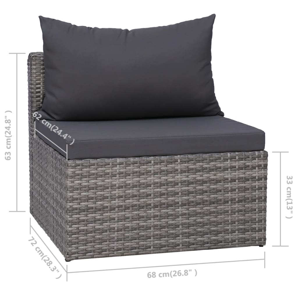 haveloungesæt 8 dele med hynder polyrattan grå