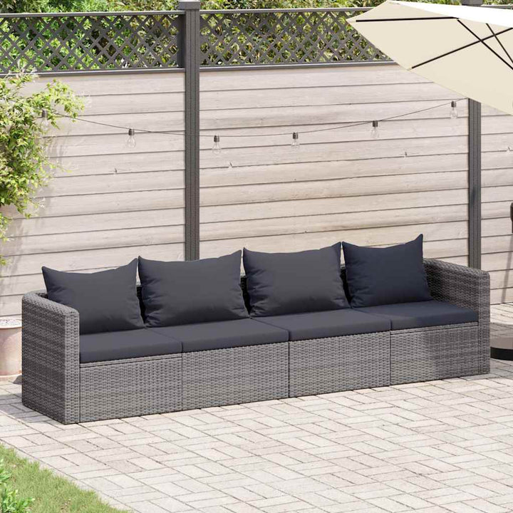 havesofasæt i 4 dele med hynder polyrattan grå