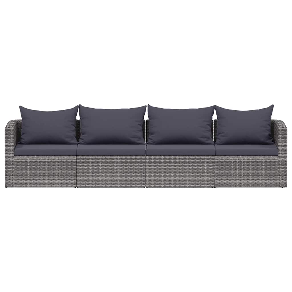 havesofasæt i 4 dele med hynder polyrattan grå