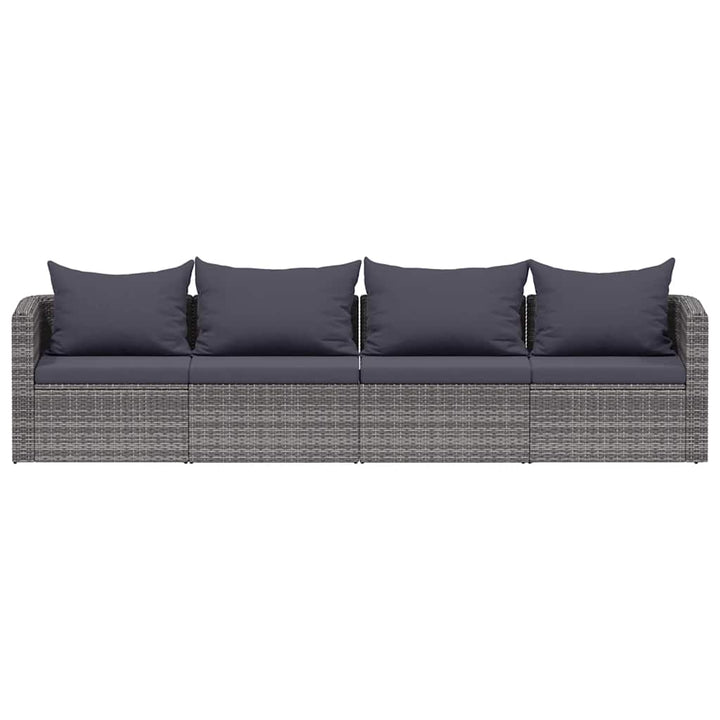 havesofasæt i 4 dele med hynder polyrattan grå