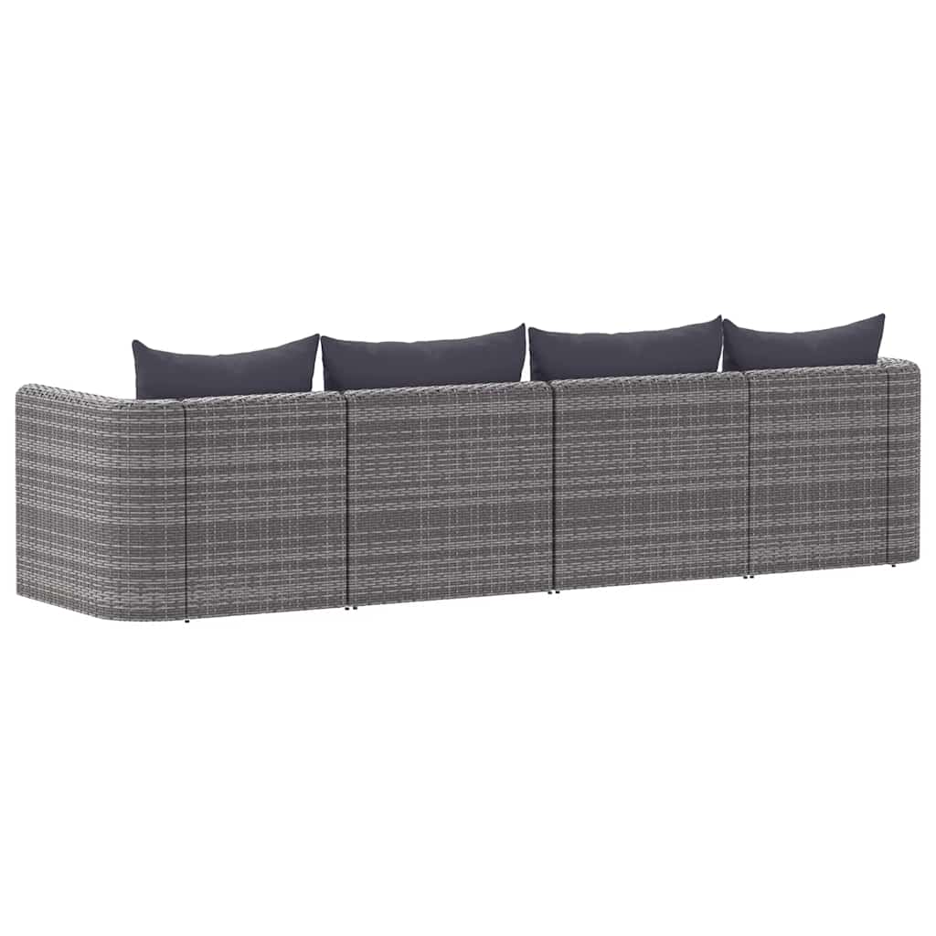 havesofasæt i 4 dele med hynder polyrattan grå