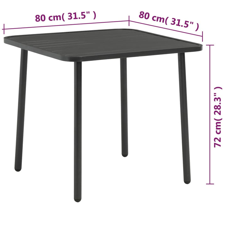 havebord 80 x 80 x 72 cm stål mørkegrå