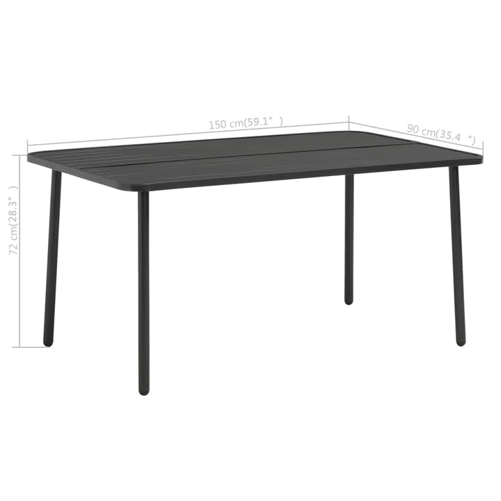 havebord 150 x 90 x 72 cm stål mørkegrå