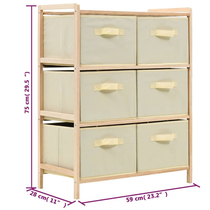 opbevaringsstativ med 6 stofkurve cedertræ beige