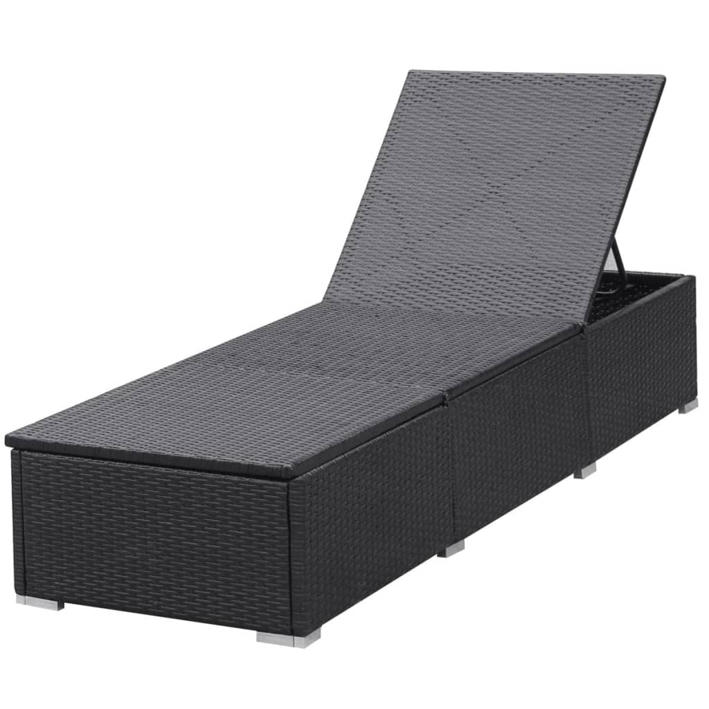 liggestol med hynde polyrattan sort
