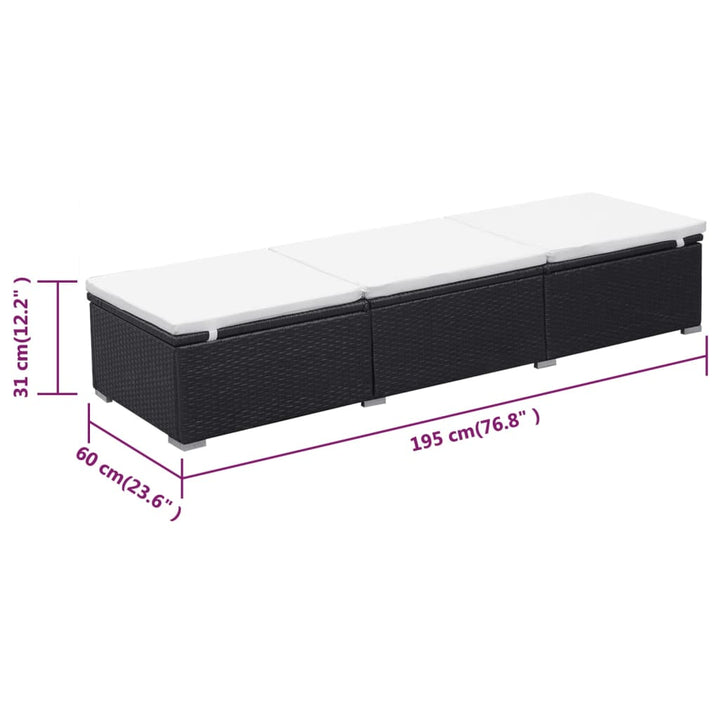 liggestol med hynde polyrattan sort