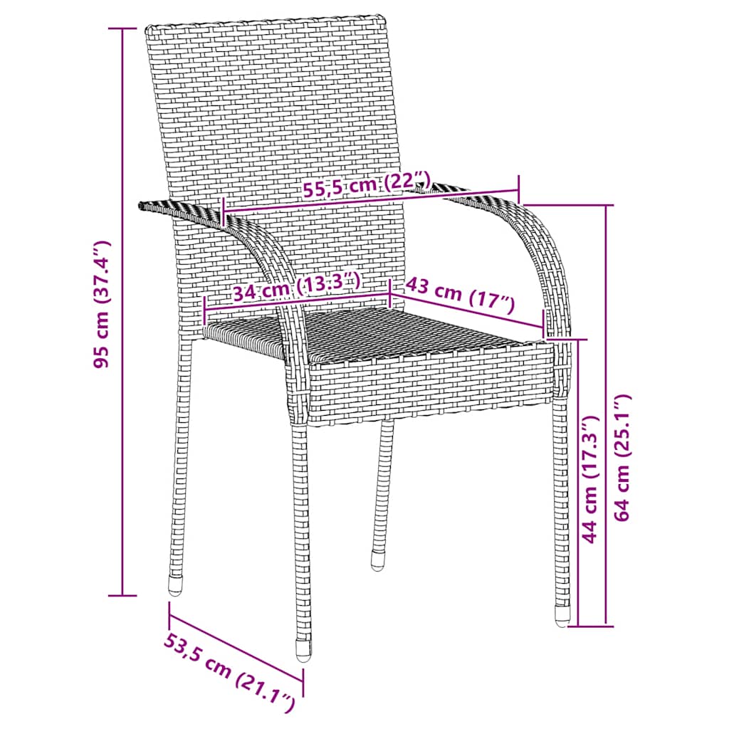 havestole 2 stk. stabelbare polyrattan brun