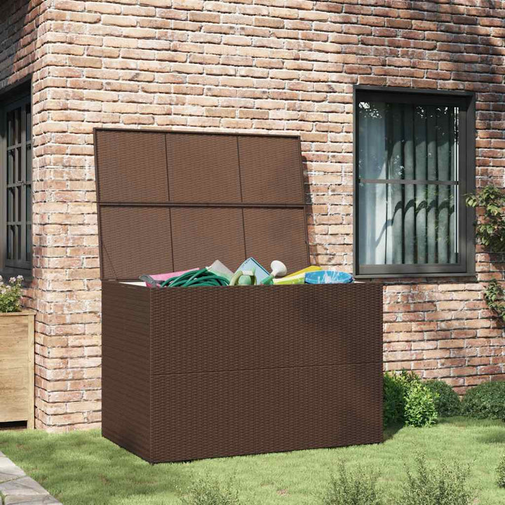 udendørs opbevaringskasse 150x100x100 cm polyrattan brun