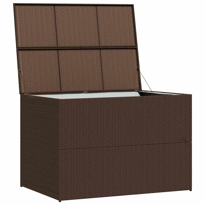 udendørs opbevaringskasse 150x100x100 cm polyrattan brun
